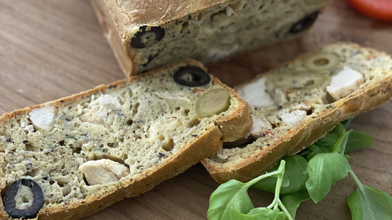 olive and chicken cakey bread
