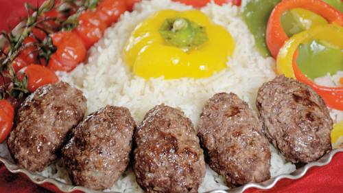 pan fried kebabs with rice