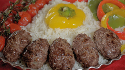 pan fried kebabs rice